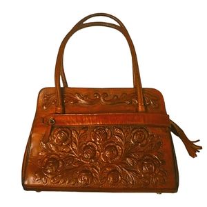 Vintage Mexican Hand Tooled Leather Purse Floral